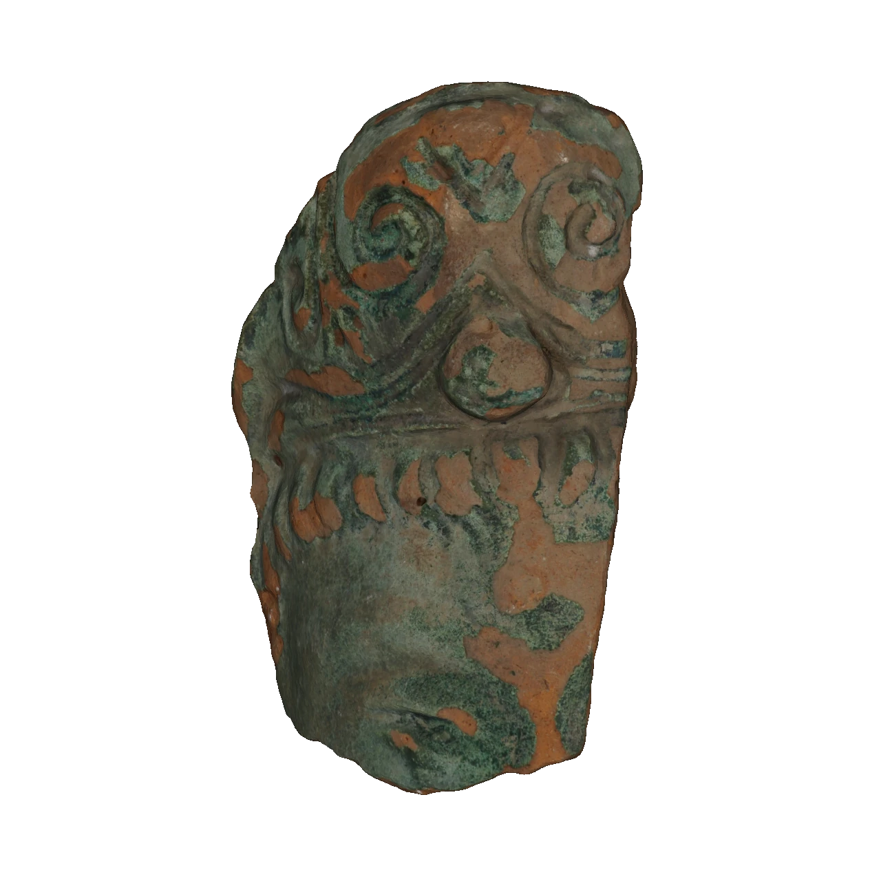 The picture shows a fragment of the head of a clay sculpture.